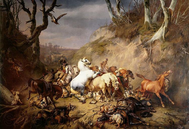 Eugene Verboeckhoven Hungry Wolves Attacking a Group of Horsemen Spain oil painting art